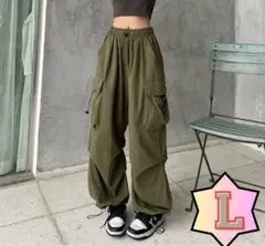 【大人気】カーゴパンツ　スノーカモパンツ　L　カーキ　ストリート　韓国　Y2K