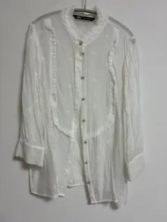 ZARA フリル付きホワイト長袖シャツ S