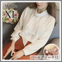 ボウタイシャツ ブラウス 白 XL シフォン とろみ フォーマル 卒業式 韓国