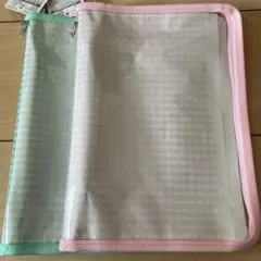 ダイソー 6リング ギンガムチェック ファスナーケース 2個(ピンク・グリーン)