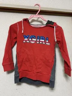 XGIRL フード付きパーカー 120cm レッド/グレー