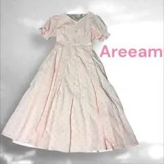 Areeamピンク ドット柄 ロングワンピース 半袖のサムネイル