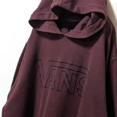 バンズ VANS ロゴ刺繍 スウェットパーカー えんじ色ワインレッド赤L古着