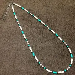 B*E様 オフホワイト ターコイズ ビーズネックレス 40cm−45cm 3mm