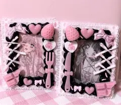 ペア トレカケース ピンク 黒 硬質ケースデコ ホイップデコ 量産型 地雷系