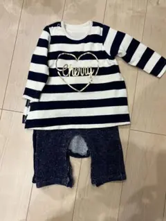 めきお様専用　　　moujonjon ストライプロンパース