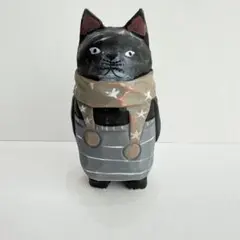 木彫りのネコインテリア置物インテリア雑貨黒猫クロ小物工芸品手彫り彫刻品猫092