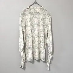 ◉FREE'S MART　シアハイネックカットソー　白×緑　花柄　袖ギャザー　F