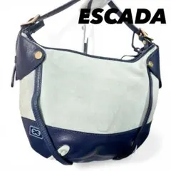 ESCADA ショルダーバッグ レザー バイカラー ロゴデザイン ブルーのサムネイル