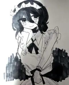 チェンソーマン　レゼ　手描きイラスト　アナログ　メイド服