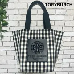 ★美品★トリーバーチ TORYBURCH ギンガムトートバッグ 大容量 A4可