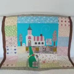 ハンドメイド、パッチワークタペストリー、秋の丘