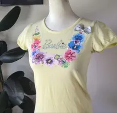 Barbie ボディフィットTシャツ ラインストーンロゴ入りお花のレイ風 平成