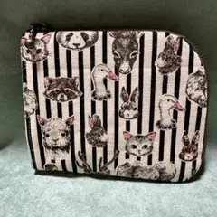 L字のミニ財布・ポーチ◾️ハンドメイド◾️ストライプ&アニマル◾️カードケース３枚分