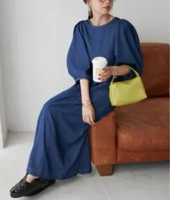 ディスコート パフスリーブ デニムコットンワンピース