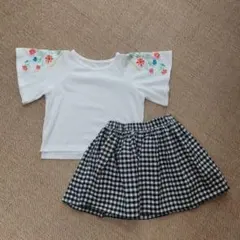 グローバルワーク 子ども服 フラワー刺繍Tシャツギンガムスカート　キッズ