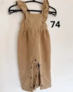 ベージュ コーデュロイ風 フリルロンパース　サロペット