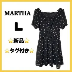 【新品タグ付】 MARTHA ドット柄 フレアワンピース L ブラック ひざ丈