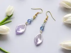 20％off　ピアス(イヤリング)　【花びら/パープル】×ライトサファイアブルー