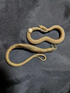 トカゲとヘビのキーチェーン、キーフック2個セット　真鍮製　一部色変わり
