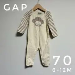 GAP ストライプ　猿　ロンパース　70 長袖　ニット　春　秋　ギャップ　白