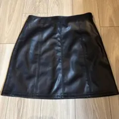 GUブランド合成皮革レザーミニスカート黒L大きいサイズ韓国風カジュアルブラック