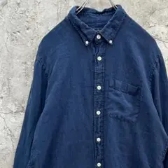 Abercrombie & Fitch　長袖　リネンシャツ　古着　ネイビー　XL