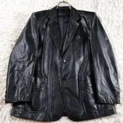 美品 Lサイズ 本革 ヴィンテージ モダン レザーテーラードジャケット ブラック