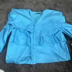 ZARA フリル付きライトブルー長袖シャツ