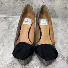 【美品】LANVIN en Bleu ツイード リボン パンプス 22cm