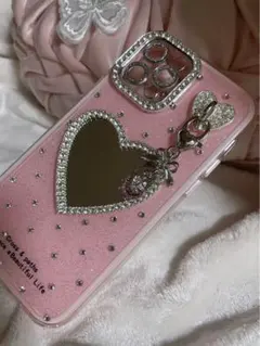 iPhone12 Pro用 デコケース♡ ハートミラー付き チャーム付き