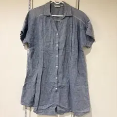 niko and... ブルー リネン混紡 半袖シャツワンピース Mサイズ