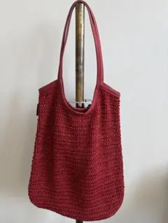 agnes b アニエスベー　トートバッグ かごバック　編み込み メッシュ　赤のサムネイル