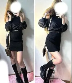 LIP SERVICE リブニット　シアー レイヤード ドッキング　ワンピース