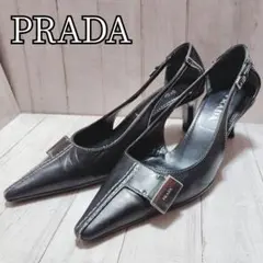 PRADA プラダ ブラックレザーパンプス ヒール ポインテッドトゥ 35
