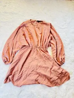 SUGAR SPOON フレアワンピース 長袖 ピンク ウエスト切替