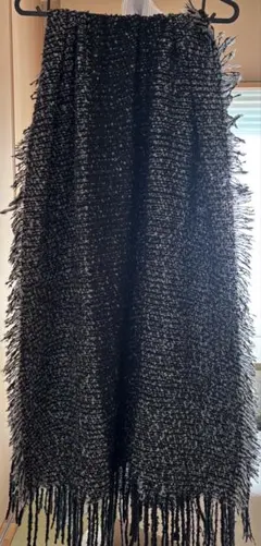 コムサイズム　フリンジ付きマフラー ストール ブラック系 ツイード調