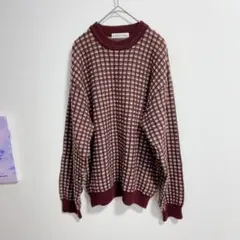 総柄ニット　セーター 赤　レトロ　セプラスカ　柄編み　チェック