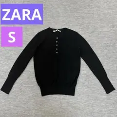 【ZARA】パールボタンニットセーター　薄手　ブラック　S