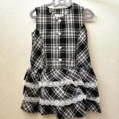 WHIP PARTY ワンピース　フリル　白×黒　チェック　110