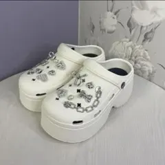 ビジュー付きホワイト厚底クロックス風23-23.5