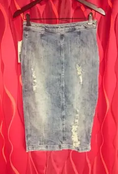 新品ZARAダメージヴィンテージ加工 スリットデニムタイトスカート 36