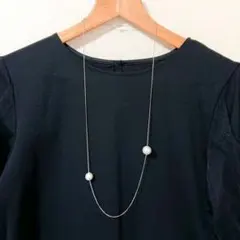 wコットンパールのロングネックレス　silver