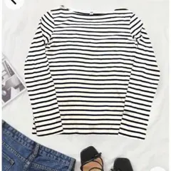 ✨️ユニクロ✨️UNIQLO ボートネックバスクシャツ オフ白×濃紺 カットソー
