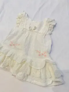 スーリー　ホワイトフリル花柄刺繍ワンピース