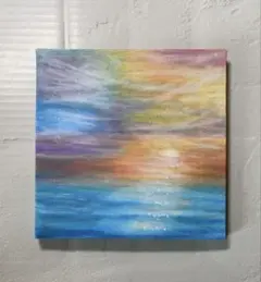 原画：ハガキサイズ】 夕日きらめく海 オイルパステル画 - メルカリ