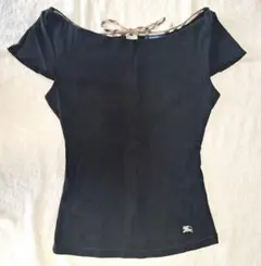 BURBERRY　BLUE LABEL　半袖カットソー　ボートネック　ブラック