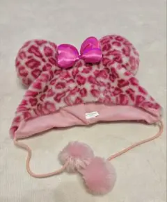 ピンクヒョウ柄リボン帽子 ファンキャップ ミニーちゃん