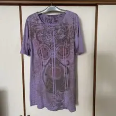 donnez moi 紫色 花柄プリント 半袖Tシャツ