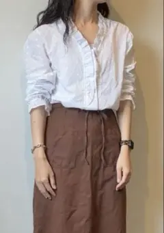 ルフィル ライトタフタギャザーブラウス バンドカラー シャツ LE PHIL